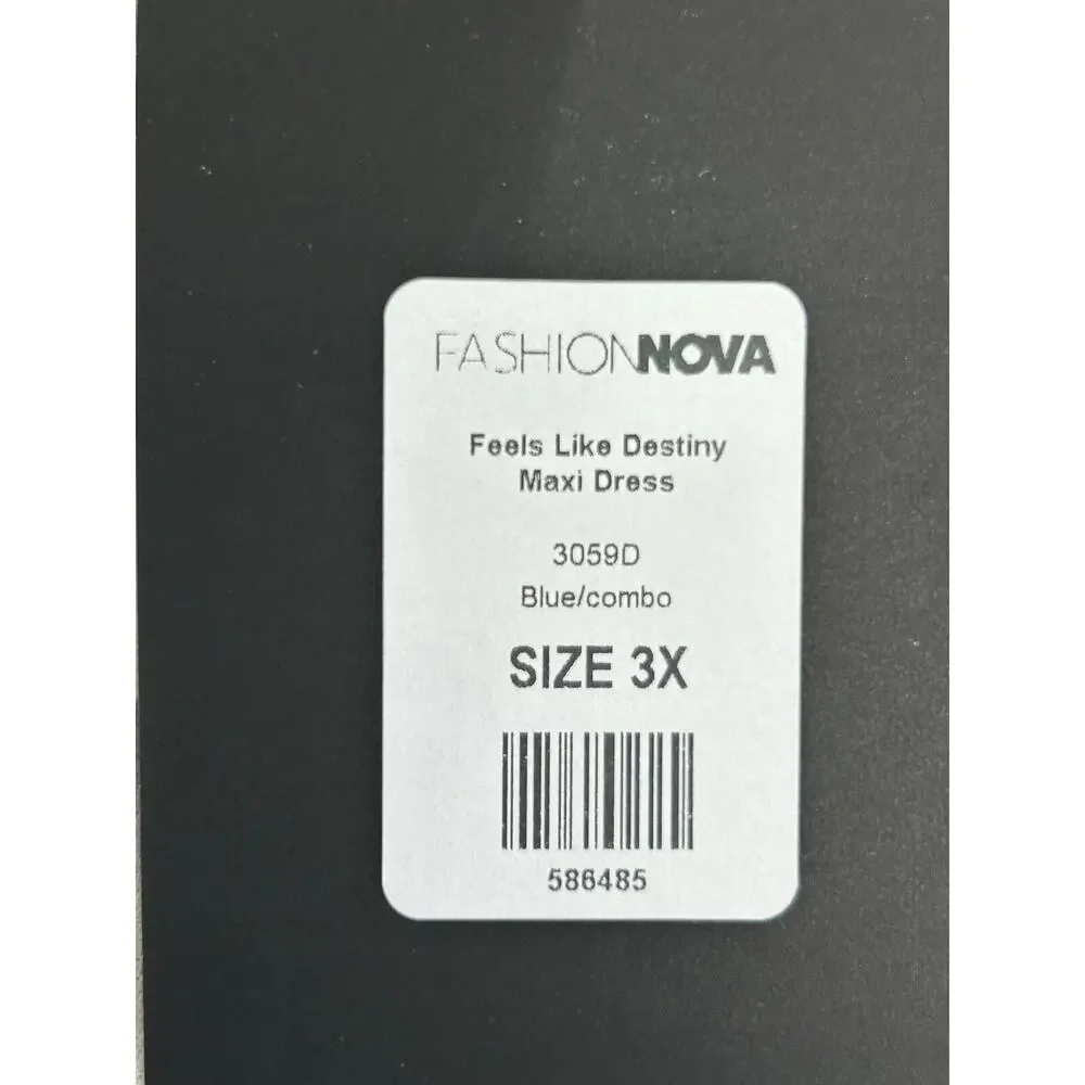 Fashion Nova Feels Like Destiny Maxi Dress Blue Combo Size 3X Asymmetrical - Picture 8 of 13